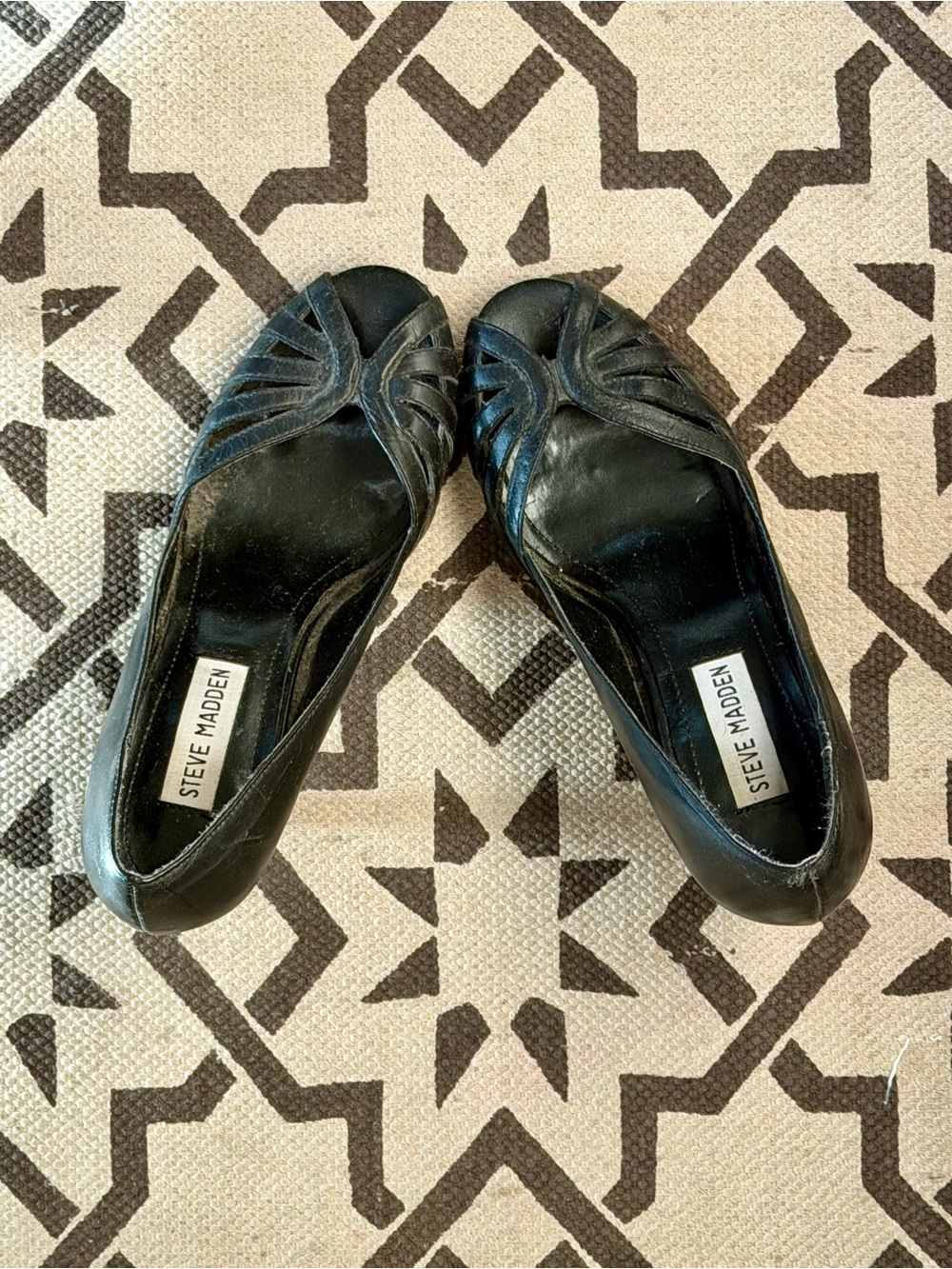 Steve Madden Women's Black Leather Peep-Toe Heels - Size 6.5